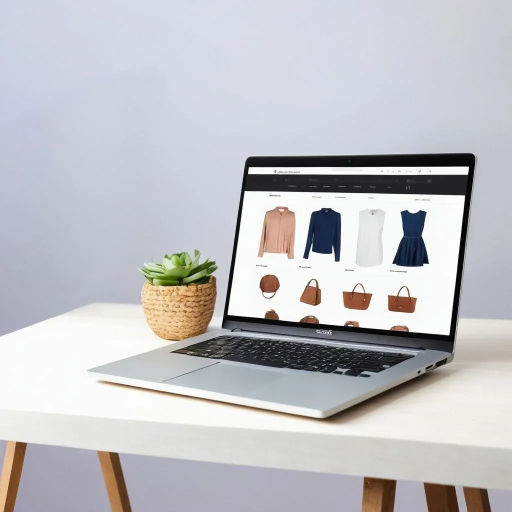 laptop on top of a table with online shopping on the screen.webp