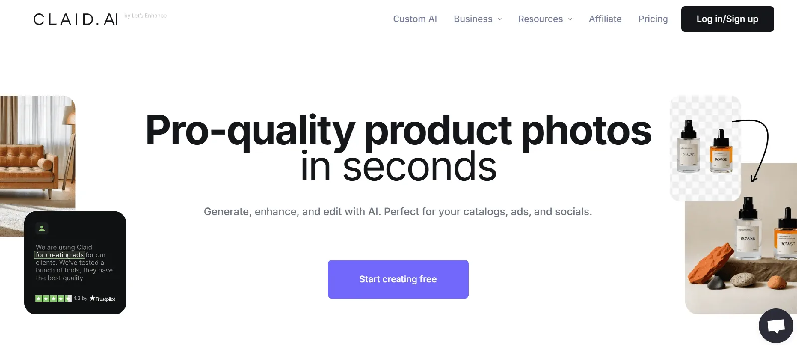 Screenshot of the Claid.ai homepage