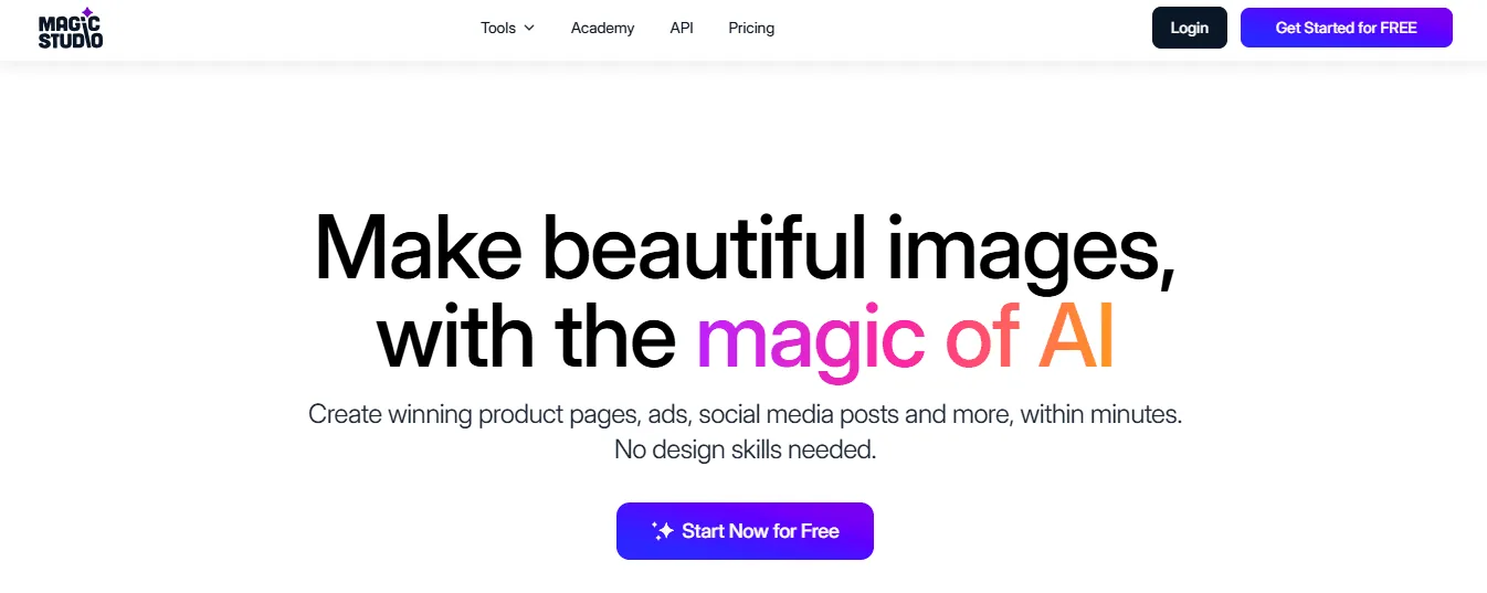 Screenshot of the Magic Studio homepage