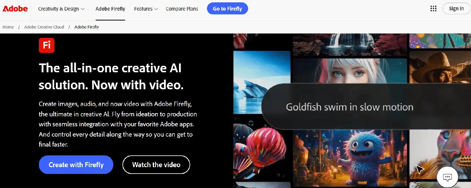 Screenshot of the Adobe Firefly homepage
