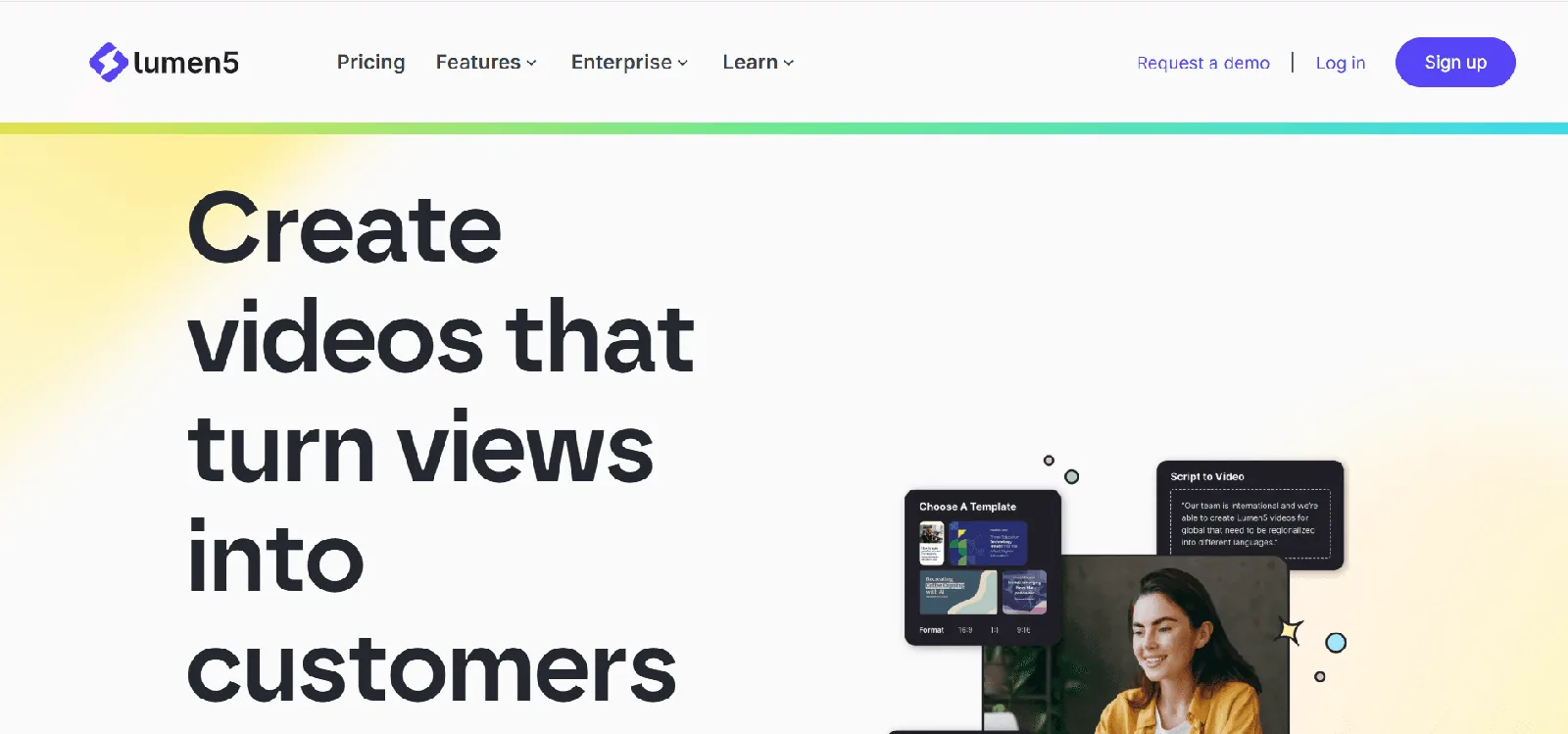 Screenshot of the Lumen5 homepage, an AI video creation platform