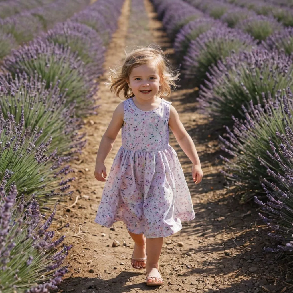 4 year old kid running through lavender field