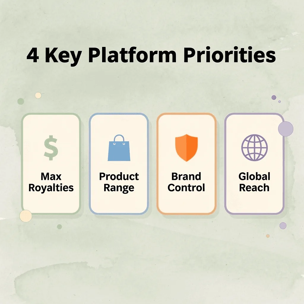 Infographic showing four key platform priorities for Redbubble alternatives
