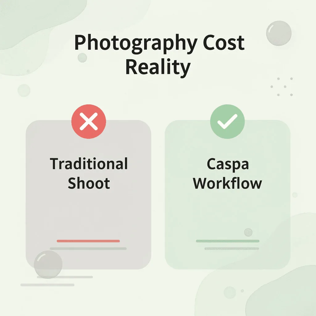 Before and after comparison of traditional photography versus Caspa workflow