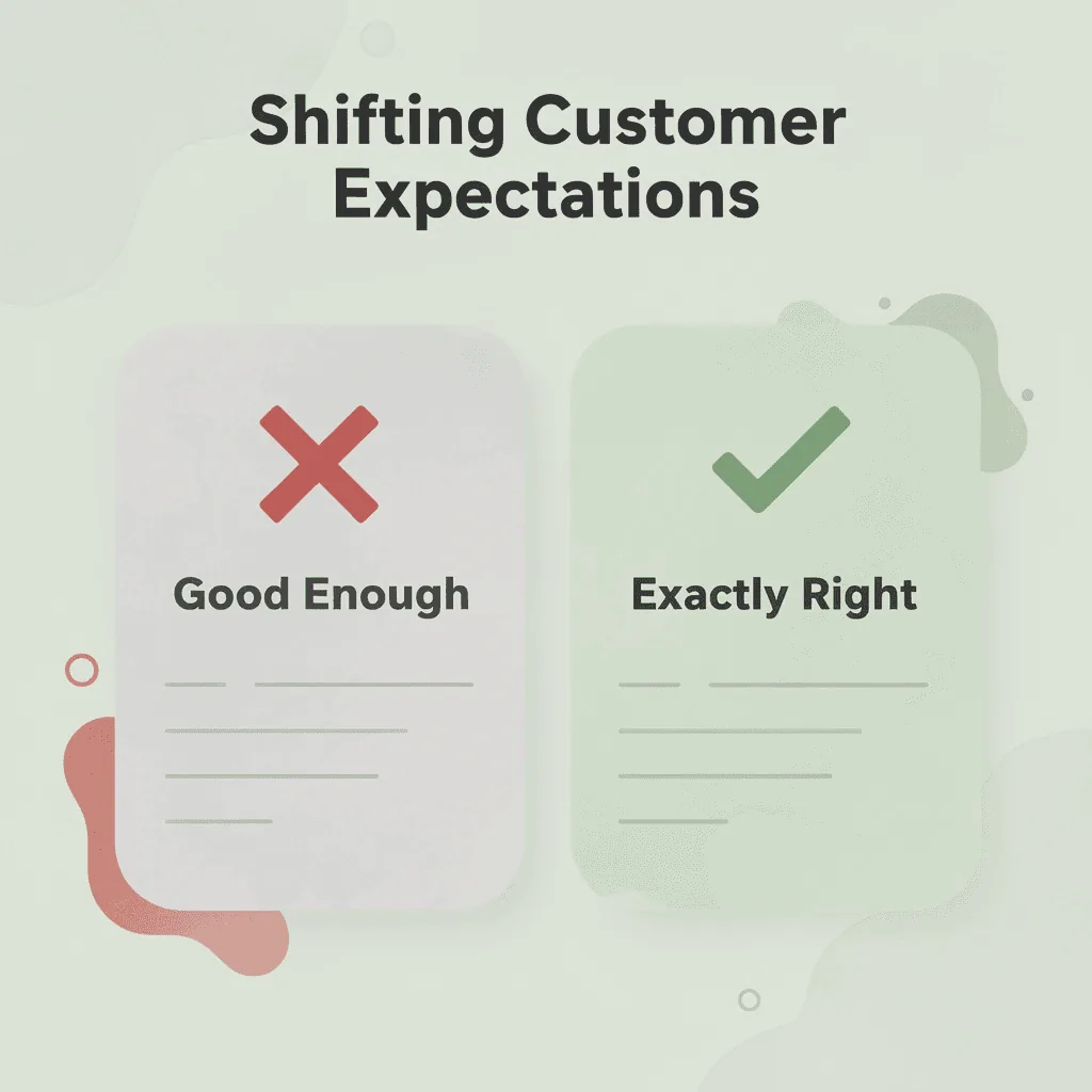Before and after infographic showing the shift from good enough to exactly what customers want