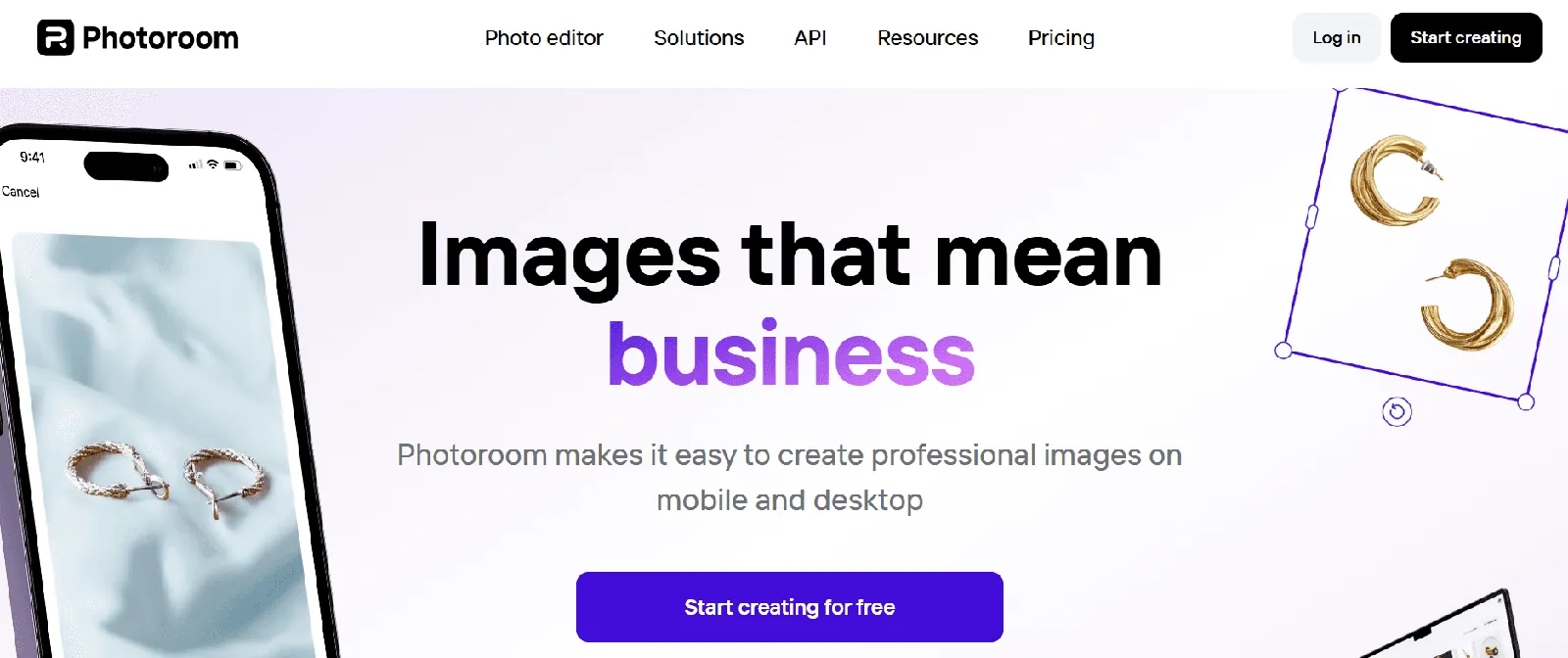 Screenshot of the Photoroom homepage