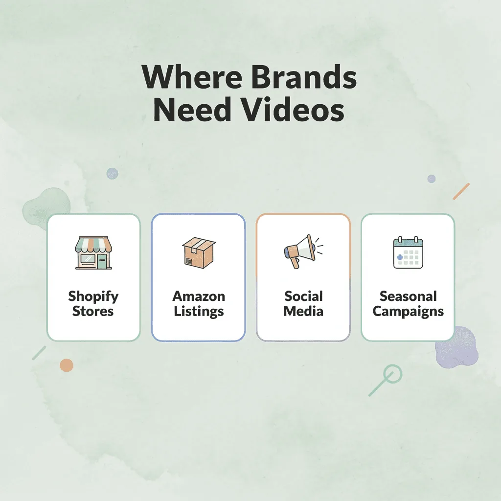 Infographic showing five channels where ecommerce brands need product videos
