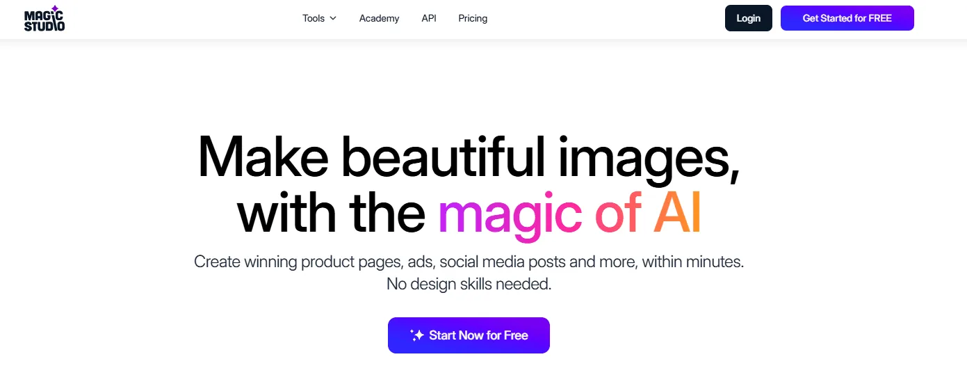 Screenshot of the Magic Studio homepage, an AI image generation tool