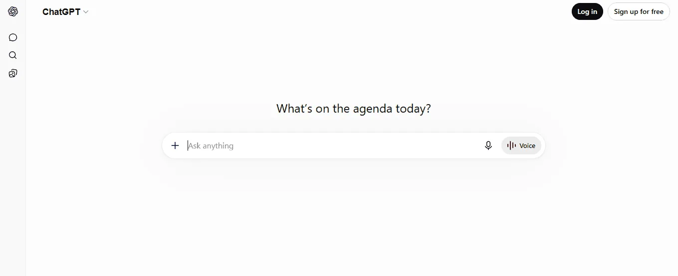 Screenshot of the ChatGPT homepage, an AI assistant for content and copywriting