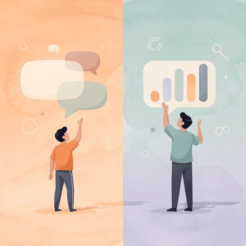 Scene comparing in-store shopping confidence versus online shopping uncertainty