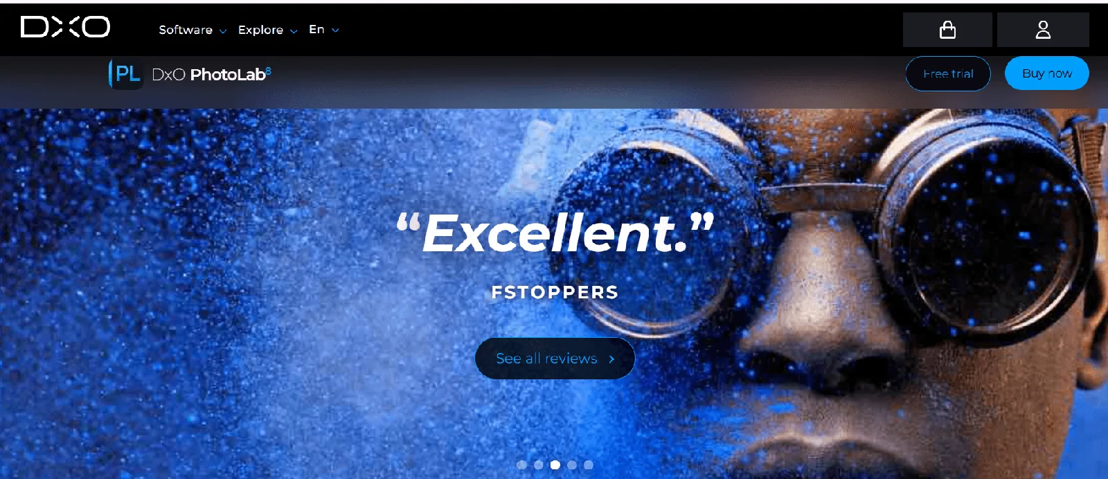 Screenshot of the DxO PhotoLab homepage, a RAW photo editor