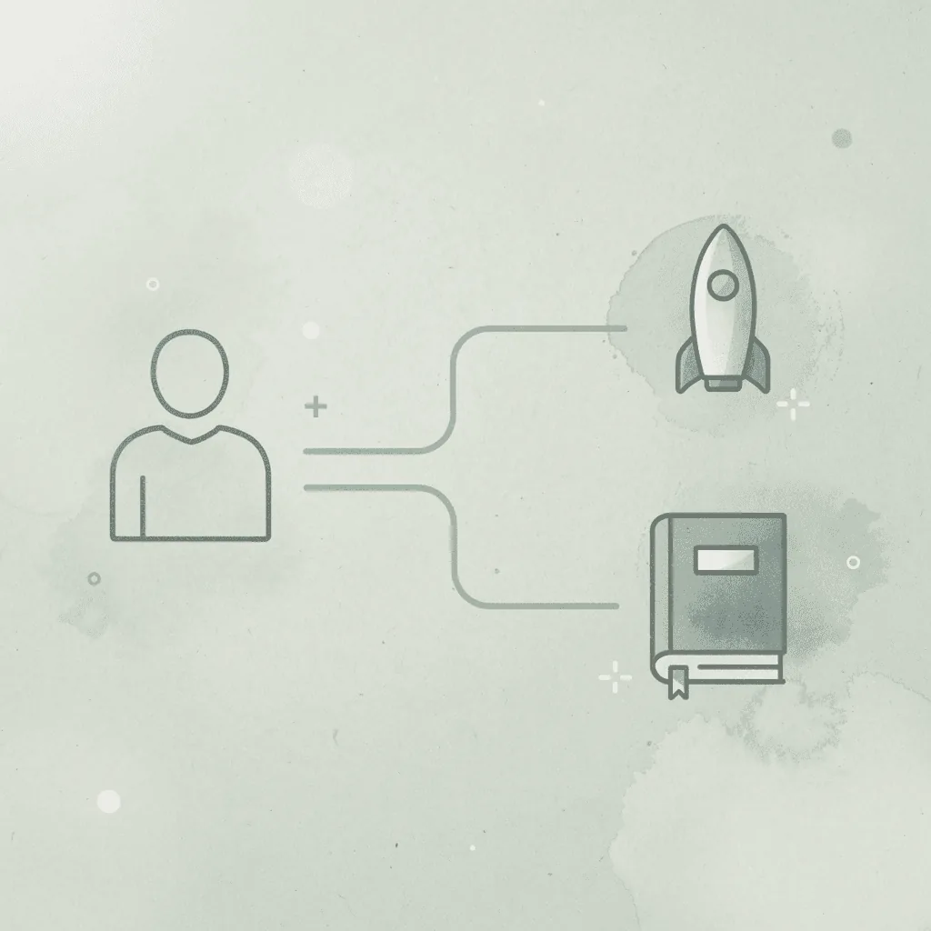 Icon showing a platform choice splitting into two different outcome paths