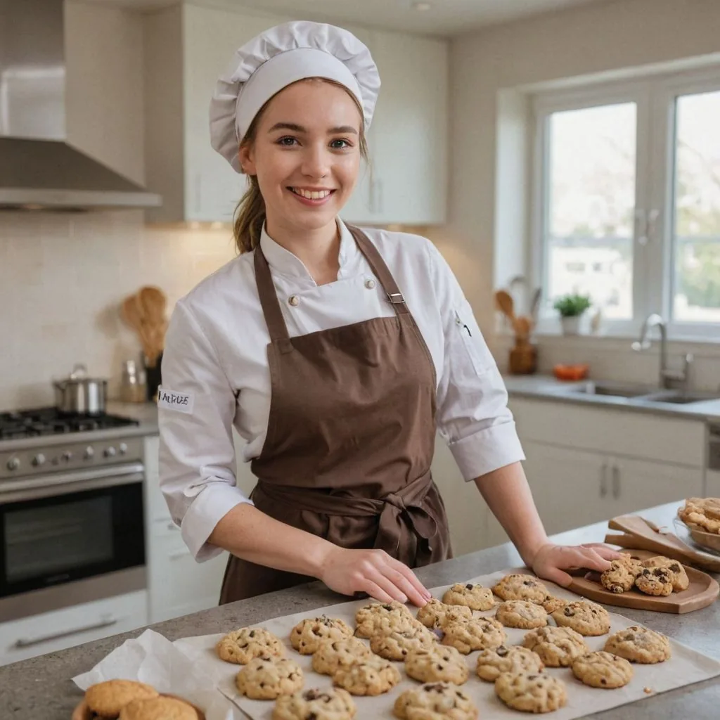 woman baking cookies in a modern kitchen