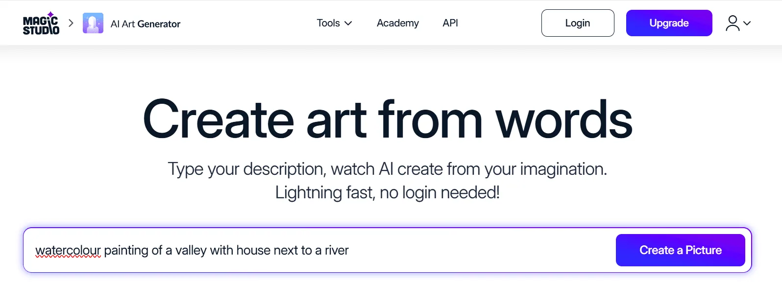 Screenshot of the Magic Studio homepage, an AI image generation tool