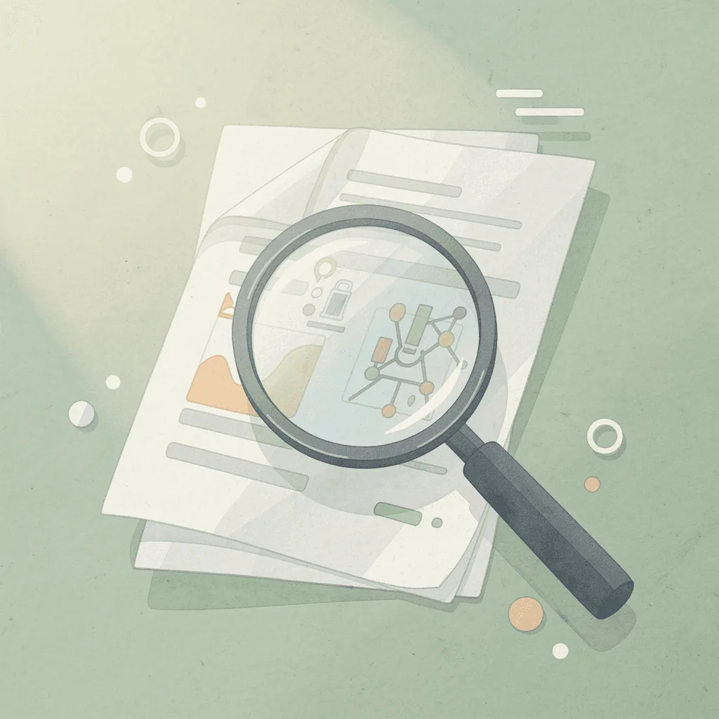 Scene of a magnifying glass examining an AI tool representing careful evaluation