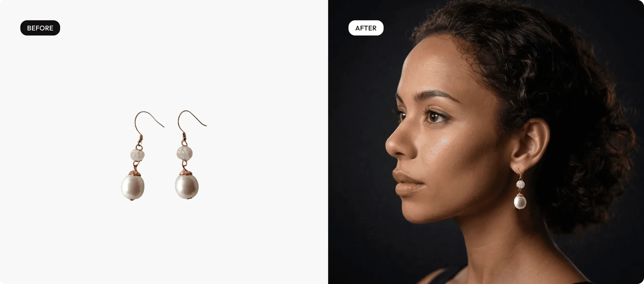 before and after, woman wearing earring